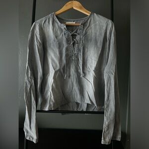 Bella Dahl tencel denim lace up long sleeve washed black shirt